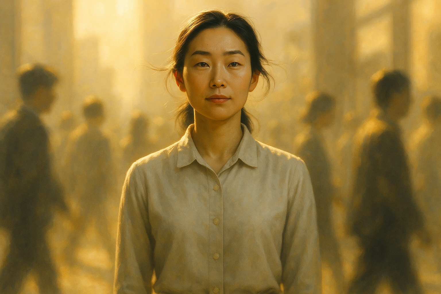 군중 속에 있는 한 여성 일러스트