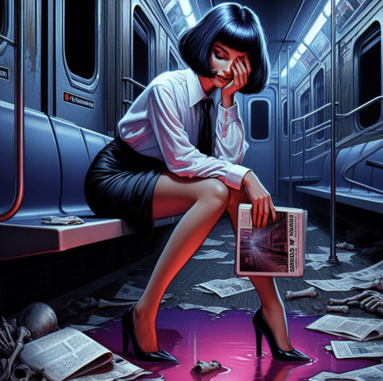 AI 편집 사진(지하철에서 앉아 있는 여자)