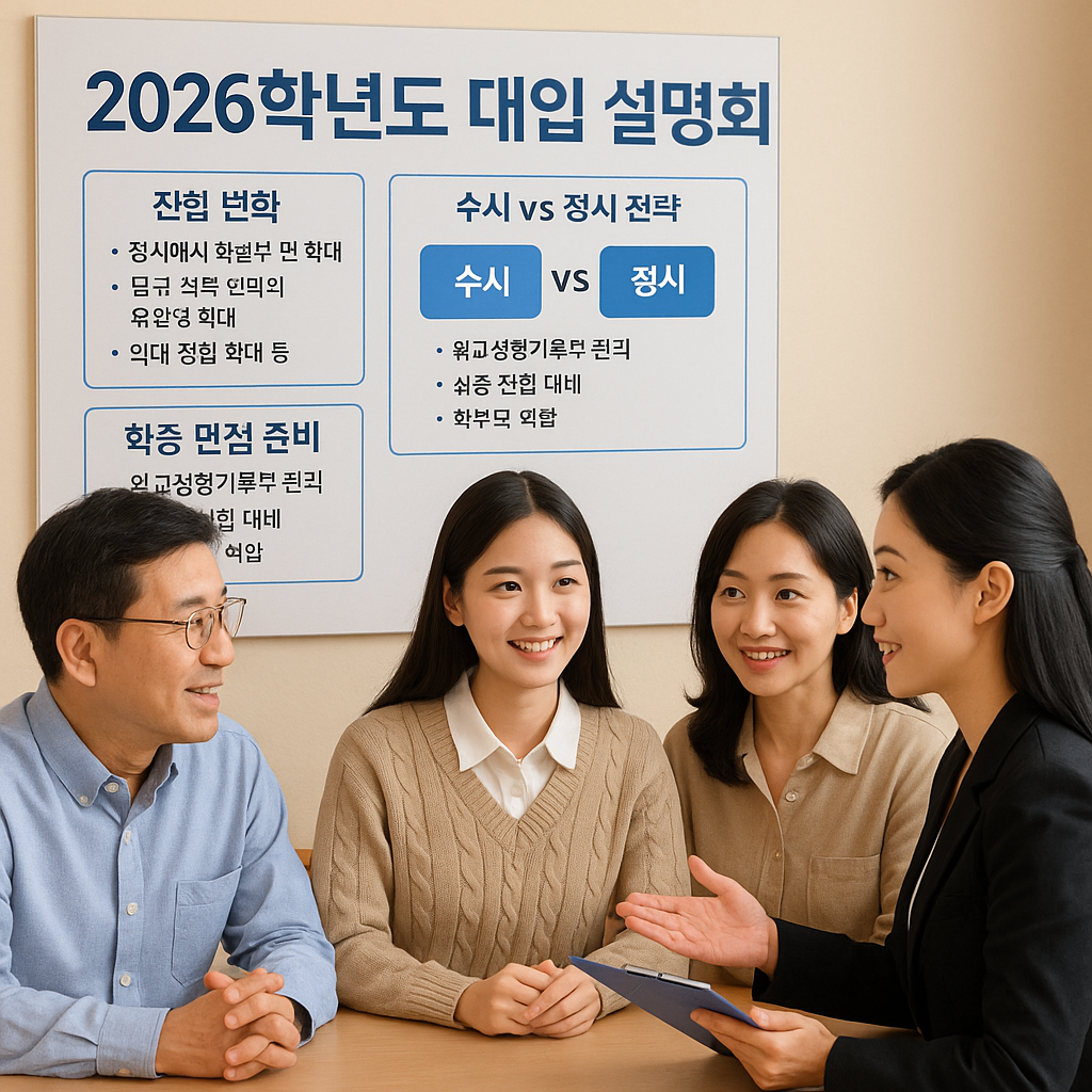 가족과 함께 대입 설명회를 듣는 장면