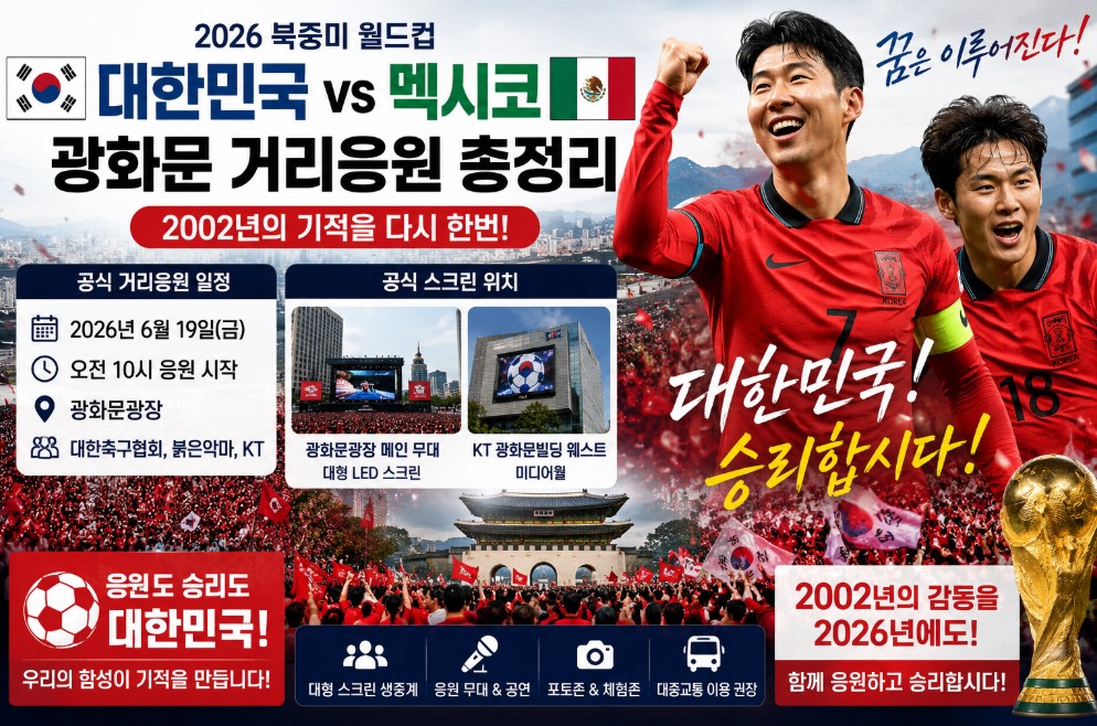 대한민국 vs 멕시코 거리응원 어디서 하나요? 광화문 공식 스크린 위치&middot;응원 장소 총정리