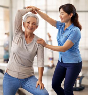 재활사와 재활운동하는 노인