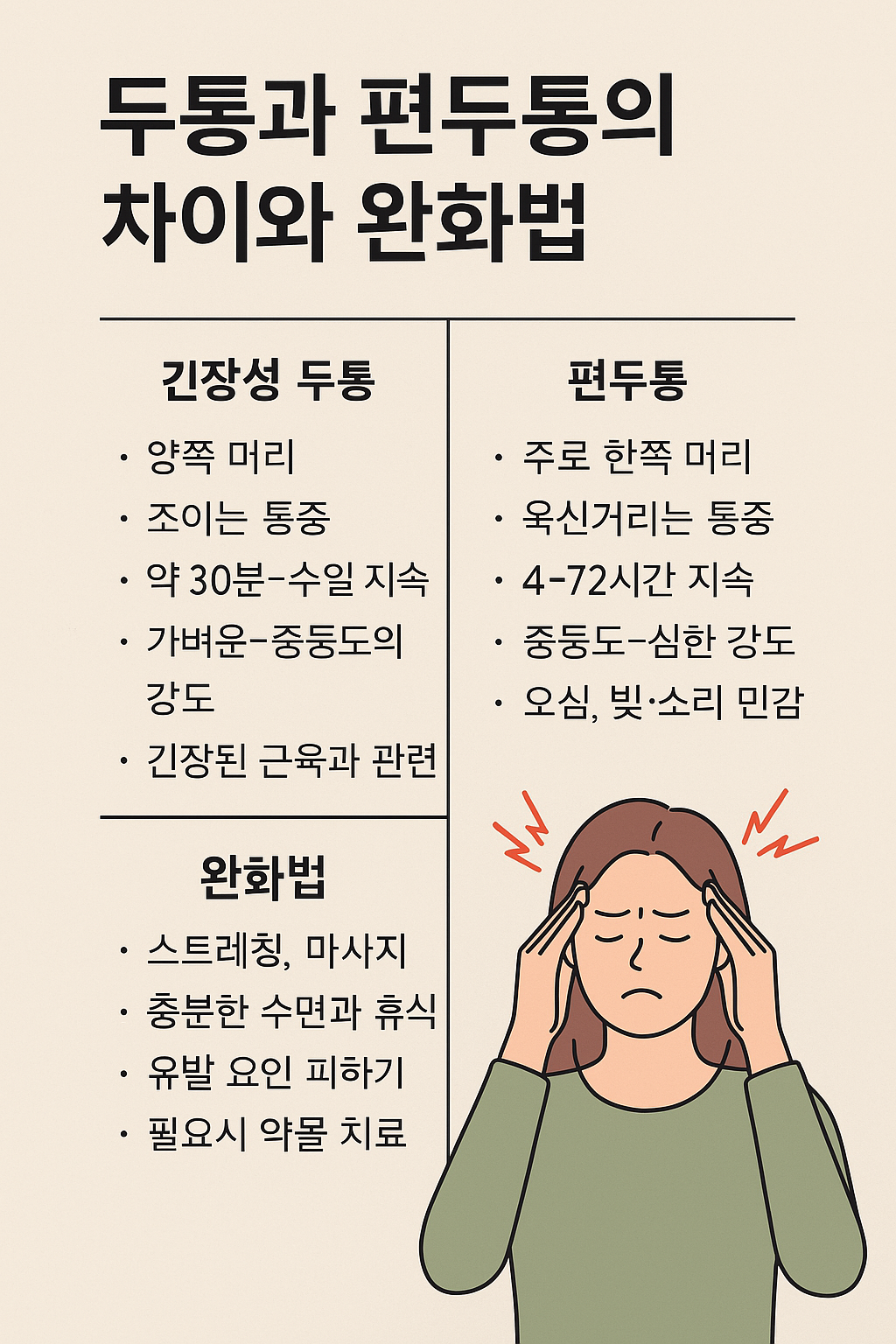 두통과 편두통 차이점