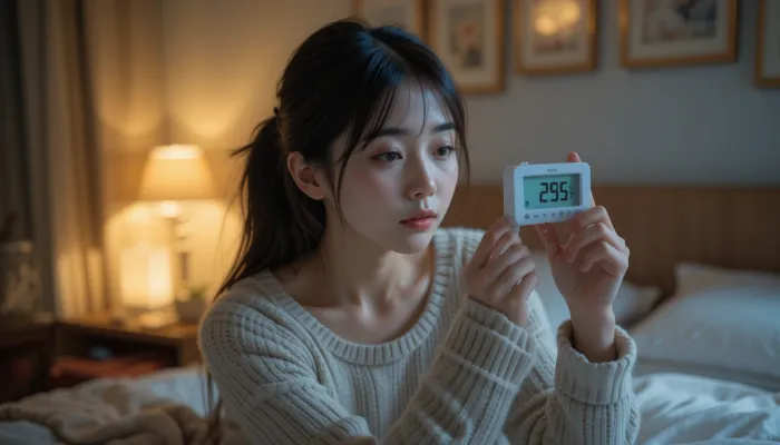 숙면을 위한 적정 온도를 확인하는 여성