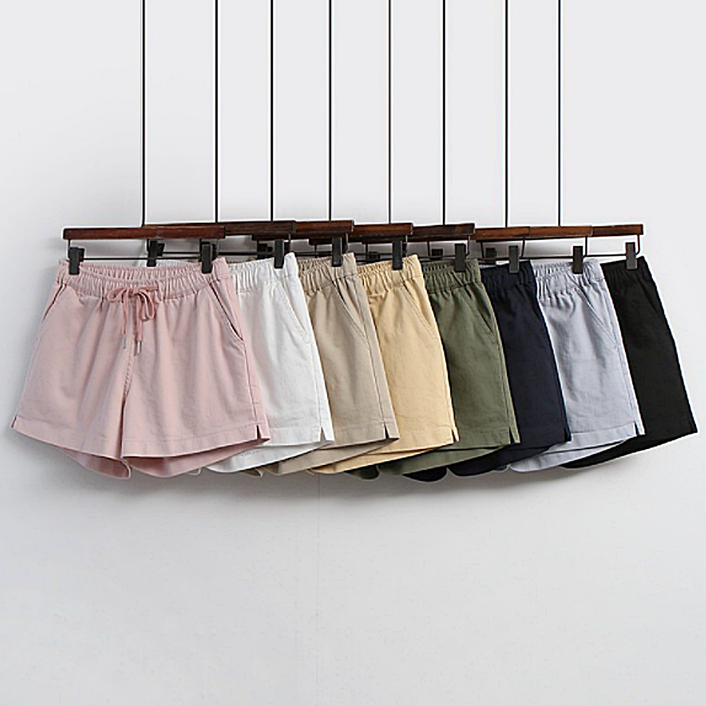 여름 여성반바지 밴딩 3부 숏팬츠 편한 고무줄바지 빅사이즈 화이트 베이지