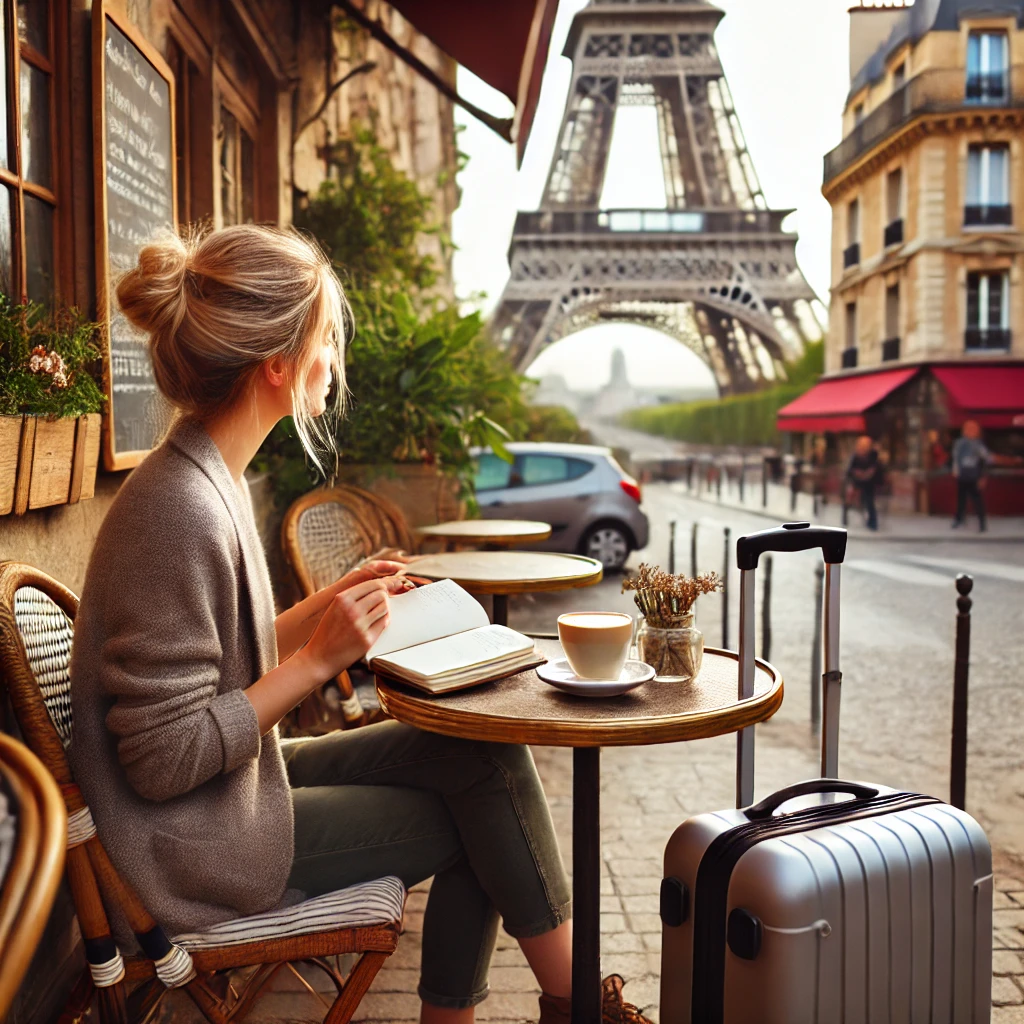 파리에서 혼자 커피마시는 여자사진