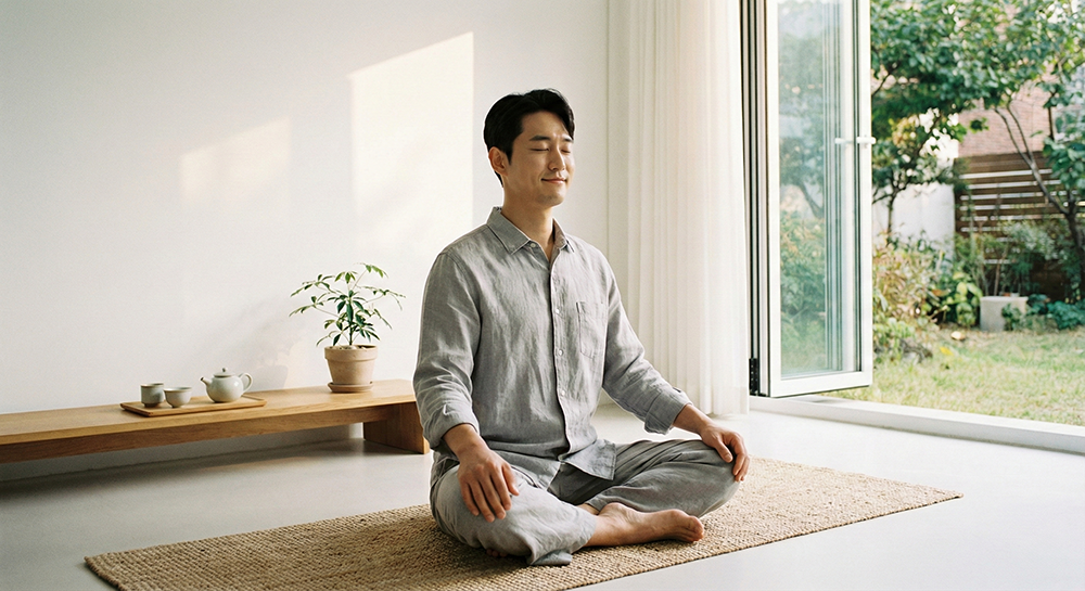 장 건강 좋아지는 법 필수 습관인 스트레스 관리와 복식호흡 명상 이미지