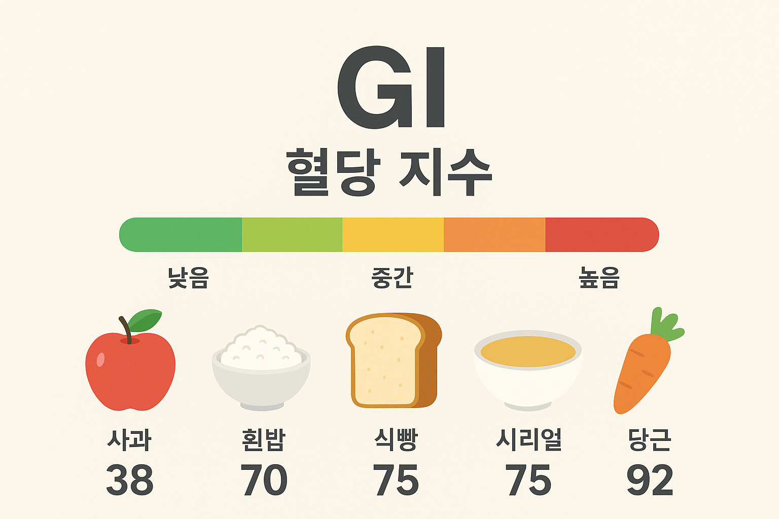 혈당 안정에 도움되는 저 GI 관련 이미지