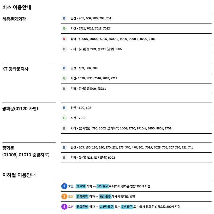 세종문화회관 대중교통 안내표