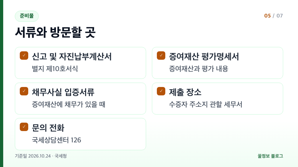증여세 제출서류와 세무서 방문 신고 및 자진납부계산서 증여재산 평가명세서 관할 세무서 126