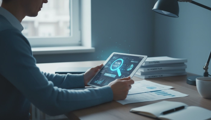 장애인 연금 소득인정액 관리를 위해 재산 및 서류를 꼼꼼히 검토하는 모습.