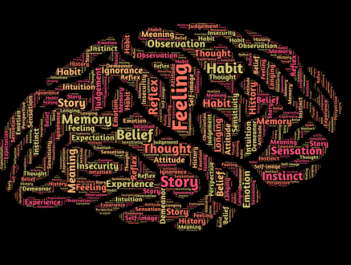 판단 이전에 다양한 생각과 감정이 동시에 떠오르는 사고 상태를 표현한 이미지