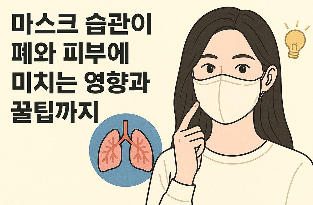 마스크를 쓴 여자와 옆에 폐가 그려져있는 이미지 입니다.
