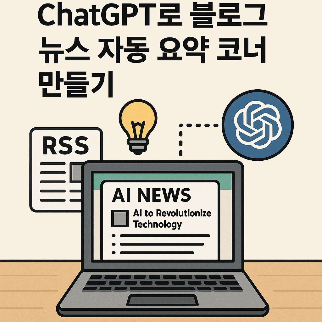 📰 ChatGPT로 블로그 뉴스 자동 요약 코너 만들기
(RSS 연동으로 매일 새로운 콘텐츠 채워넣기)