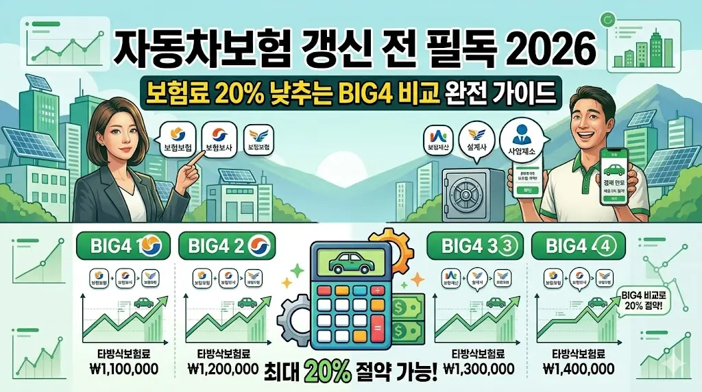 자동차보험 갱신 전 필독 2026 &mdash; 보험료 20% 낮추는 BIG4 비교 이미지