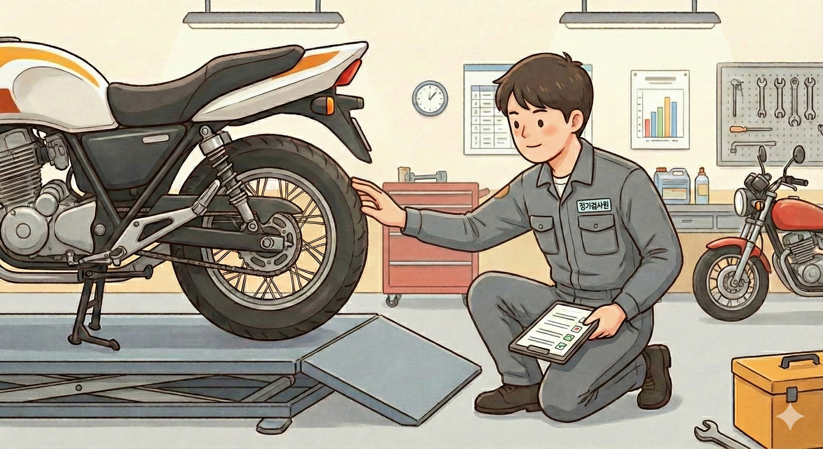 검사항목 5. 이륜차정기검사에서 "주행장치" 란?