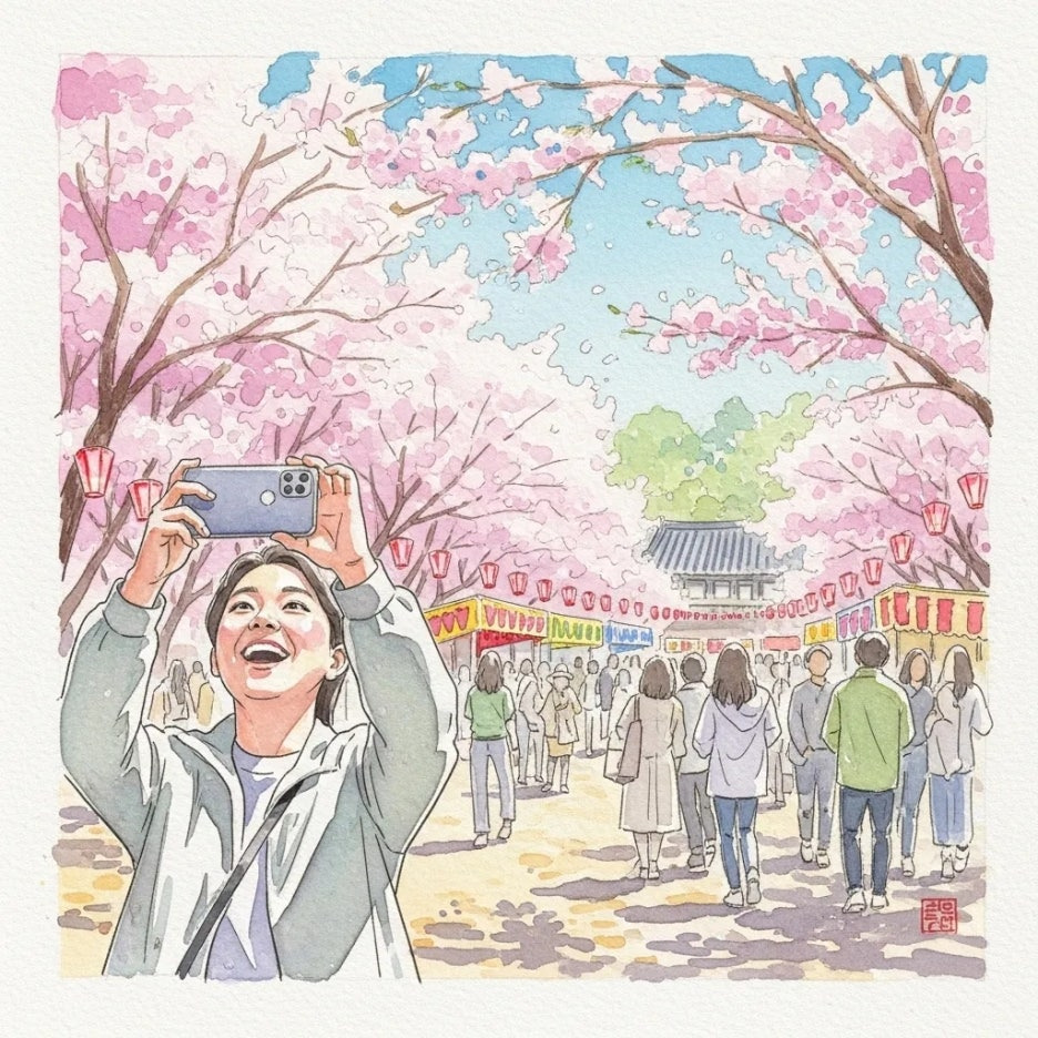 축제를 즐기며 행복하게 사진 찍는 사람