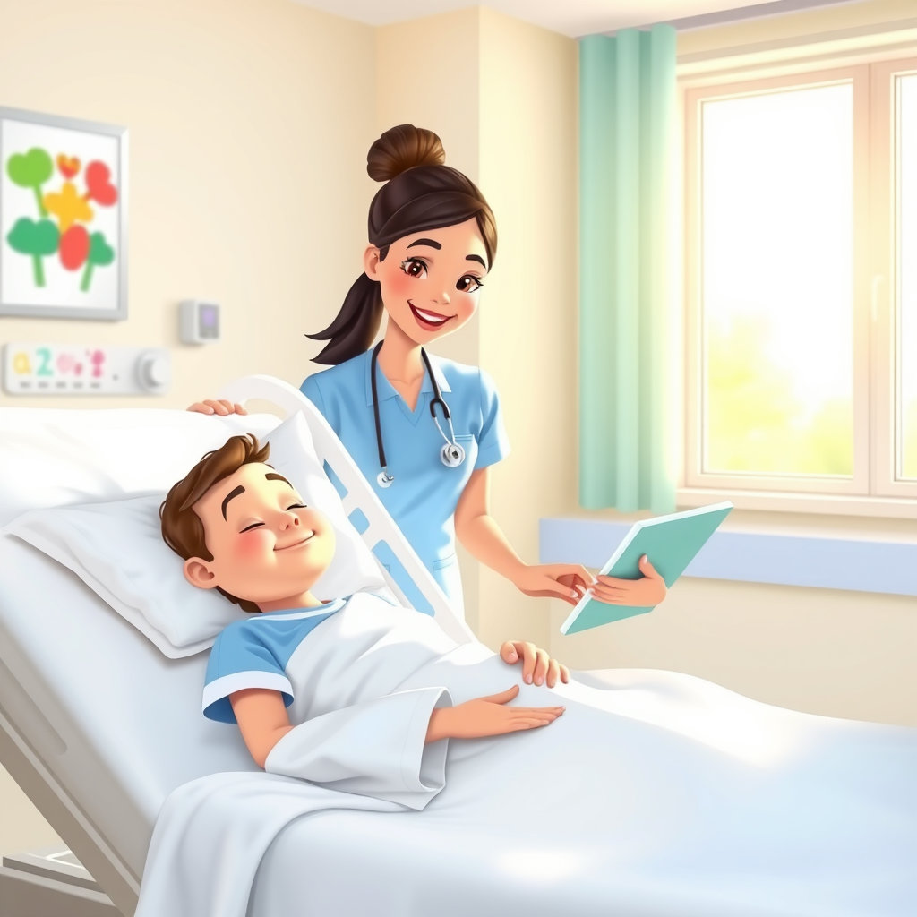 누워있는 환자와 그 옆에 간병인이 함께 있는 모습