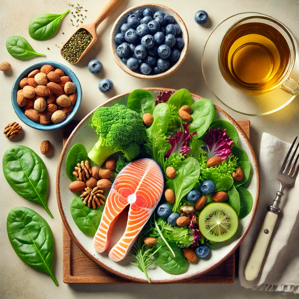 유방암, 뇌종양 예방 식단(연어, 블루베리, 견과류)