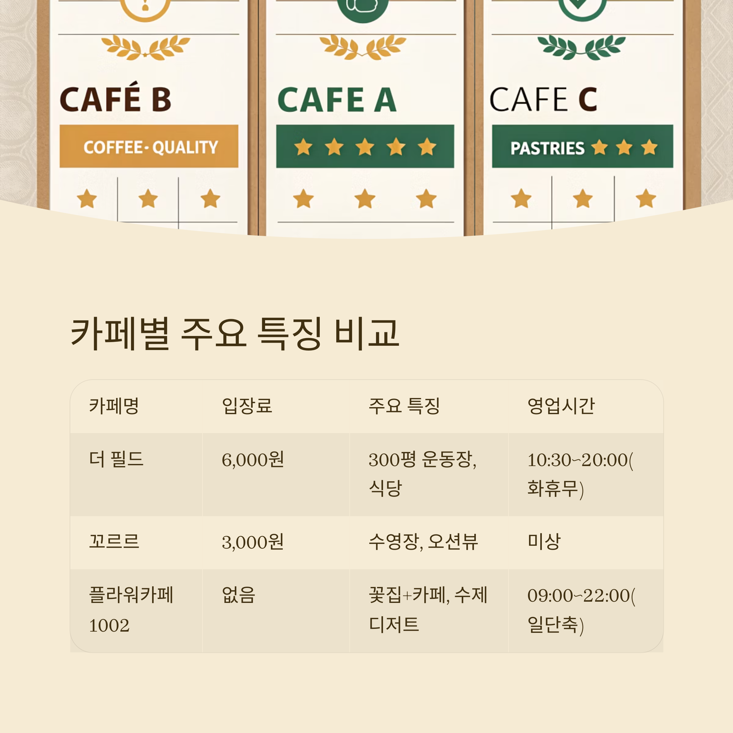 카페별 주요 특징 비교