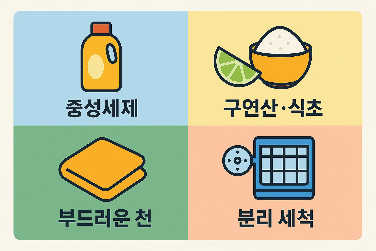 중성세제 구연산 식초 부드러운 천 분리 세척 등 가습기 청소방법에 필요한 준비물과 안전 수칙을 정리한 이미지입니다