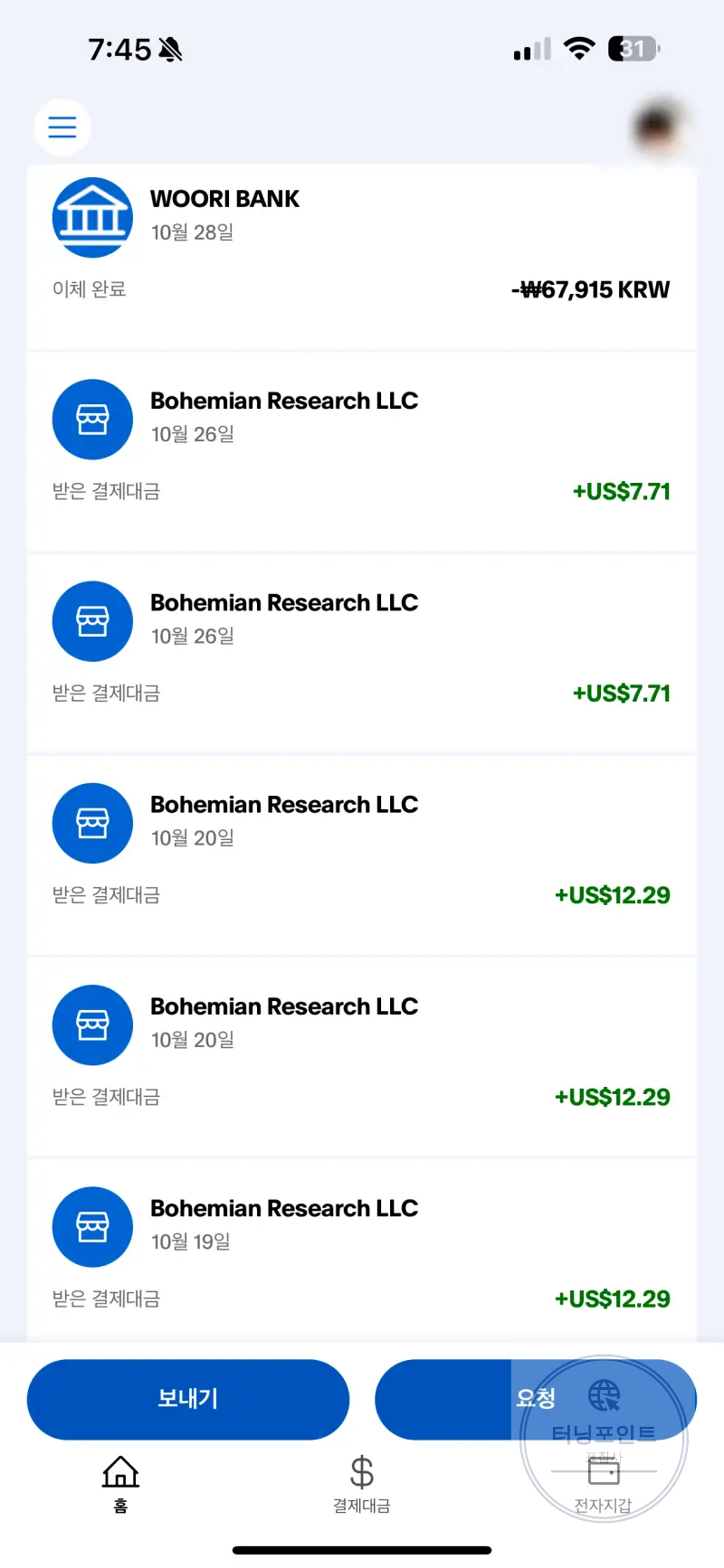 페이팔 입금