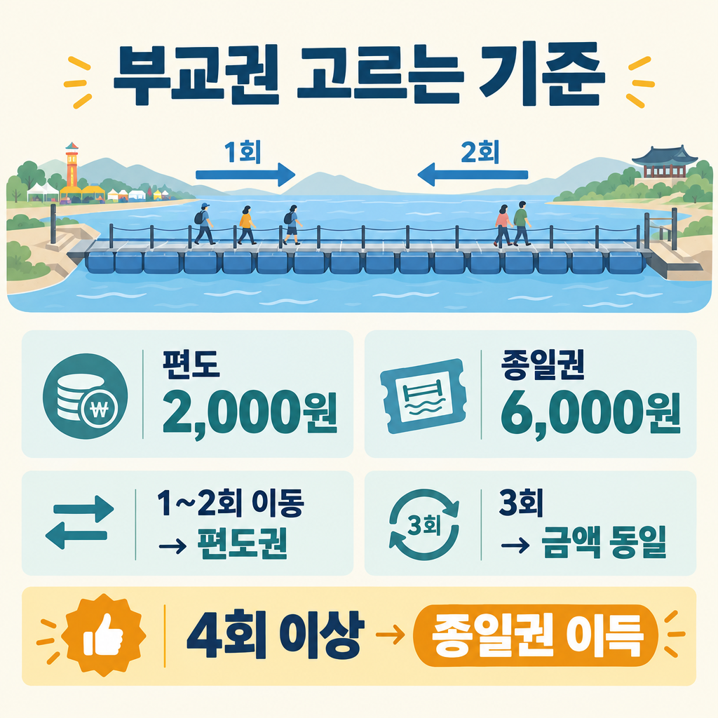부교 요금과 편도&middot;종일권 고르는 기준
