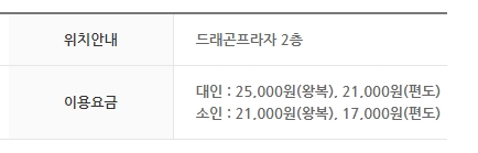 대인과 소인 구분별 왕복 및 편도 상세 요금표