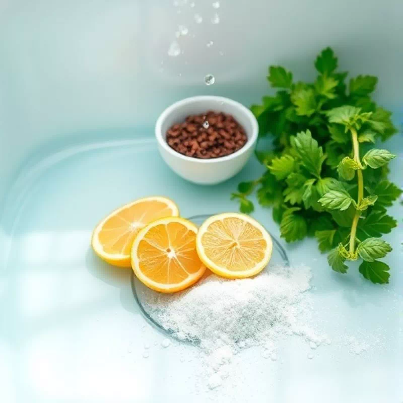 주방 냄새 제거를 위한 천연 베이킹소다와 레몬 팁, 깨끗한 싱크대 사진