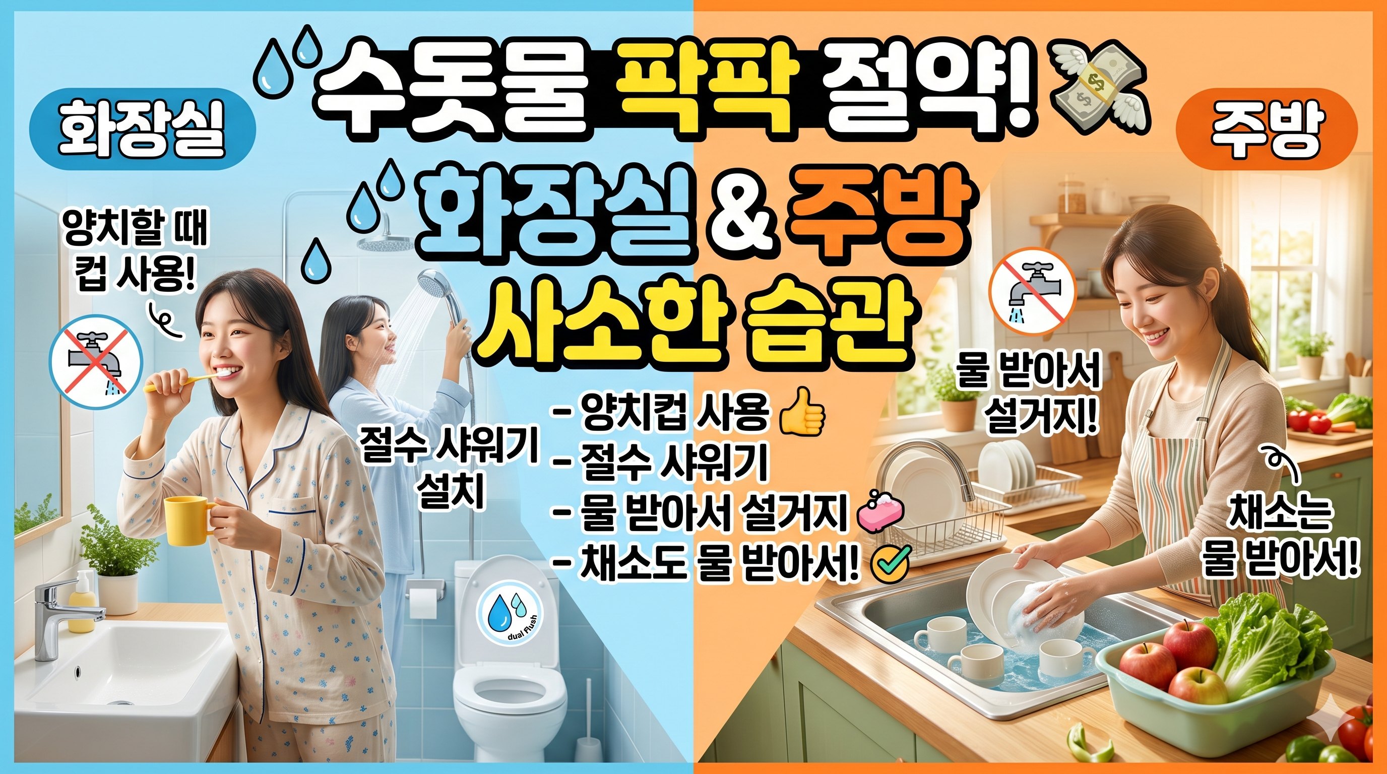 수돗물 절약하는 화장실과 주방의 사소한 습관