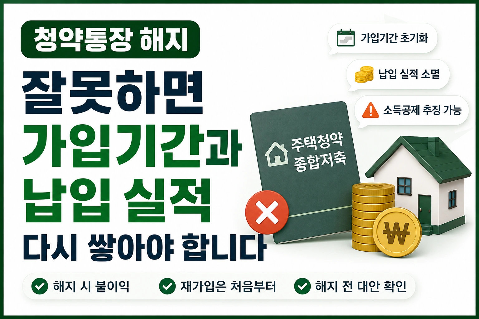 청약통장 해지 잘못하면 가입기간과 납입 실적을 다시 쌓아야 합니다
