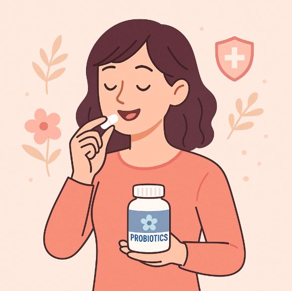 질 유산균 먹는 여성 이미지