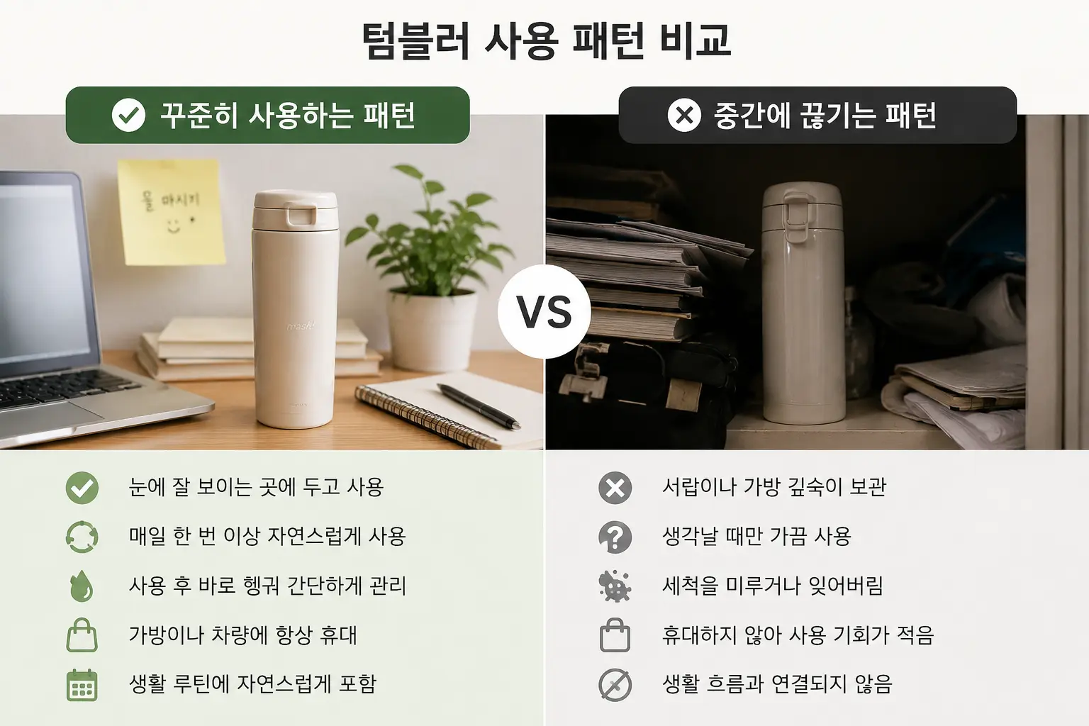 꾸준히 사용하는 습관과 중단되는 습관 비교