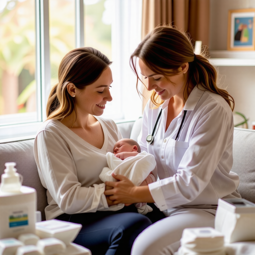 신생아와 산모 돌봐주는 사진