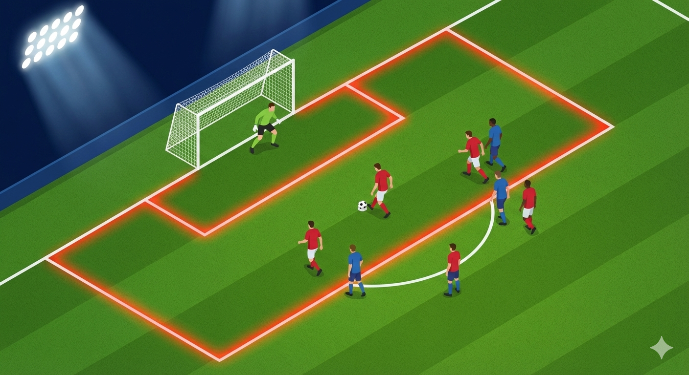 축구 페널티킥 재시도 기준: 골키퍼 라인 위반과 선수 침범(Encroachment) 3D 전술 분석도