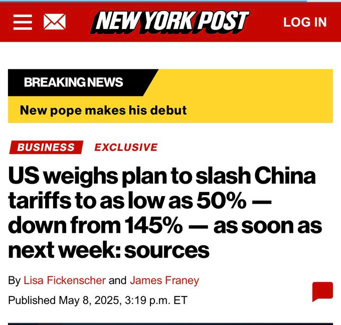 미국, 對중국 관세 145% &rarr; 50%대로 인하 제안 검토