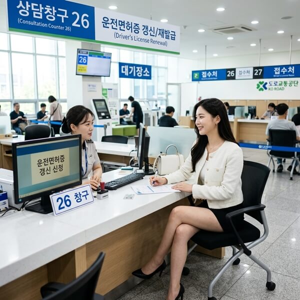 1종 보통 자동 면허 갱신 관련하여 상담하고 있는 모습