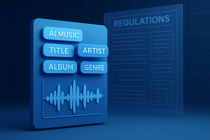 AI 음원 메타데이터 표기 제도를 시각화한 규제 이미지