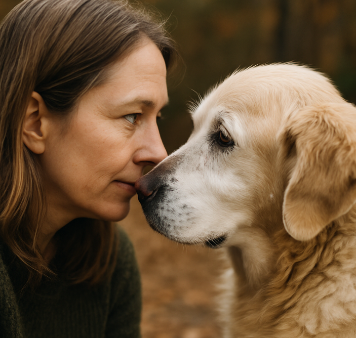 노령견과 눈맞춤을 하는 이미지