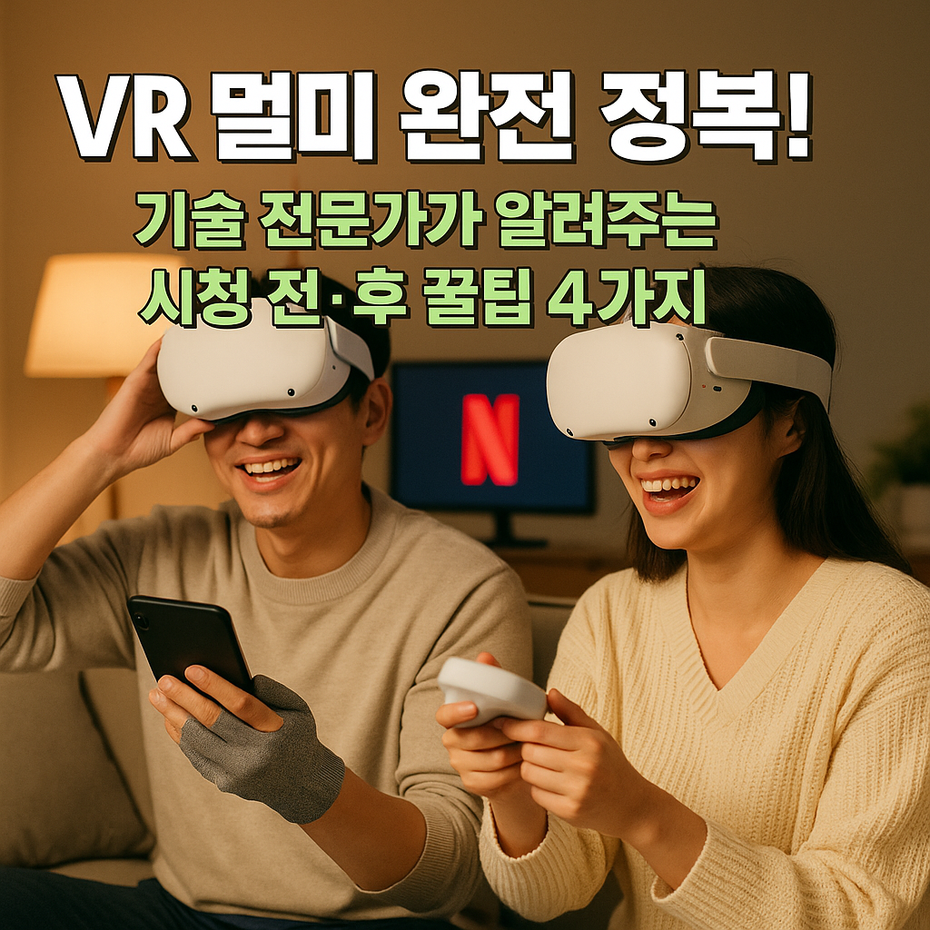 VR 헤드셋을 착용하고 즐겁게 웃는 커플