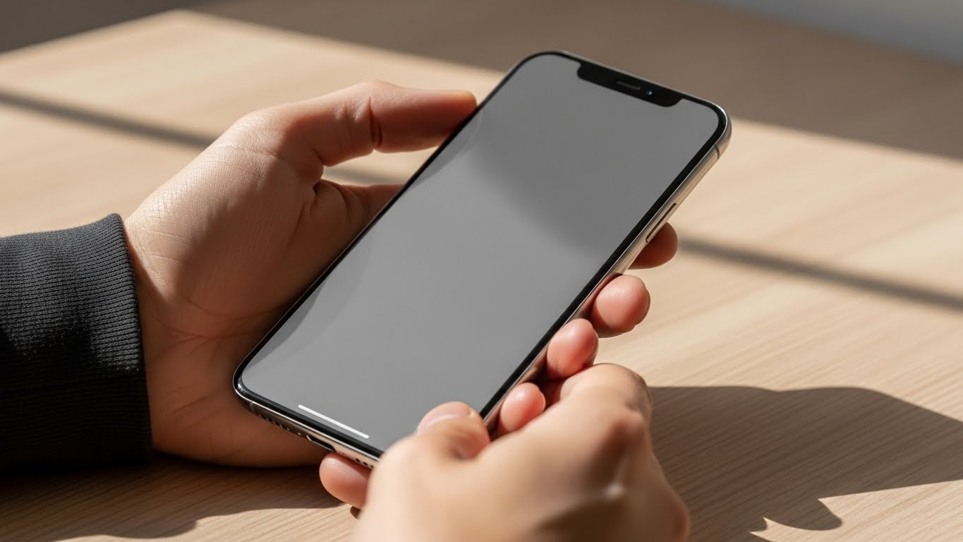 자극을 줄이기 위해 스마트폰을 회색조 모드로 전환하여 뇌의 휴식을 유도하는 장면