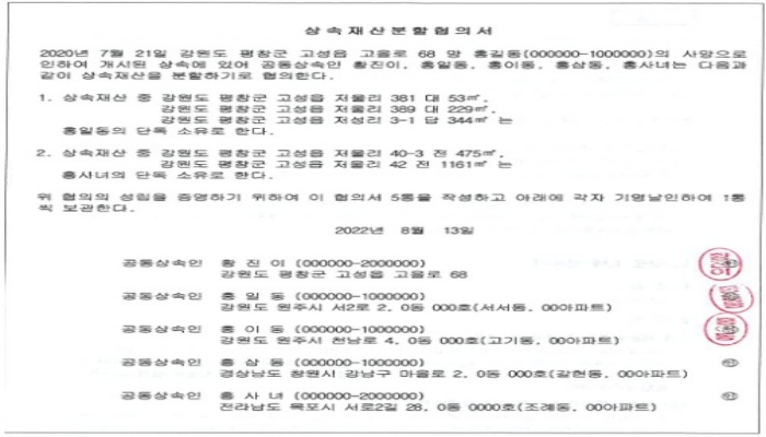 상속재산분할협의서_한자리에 모여서 날인하는 방법(원칙)