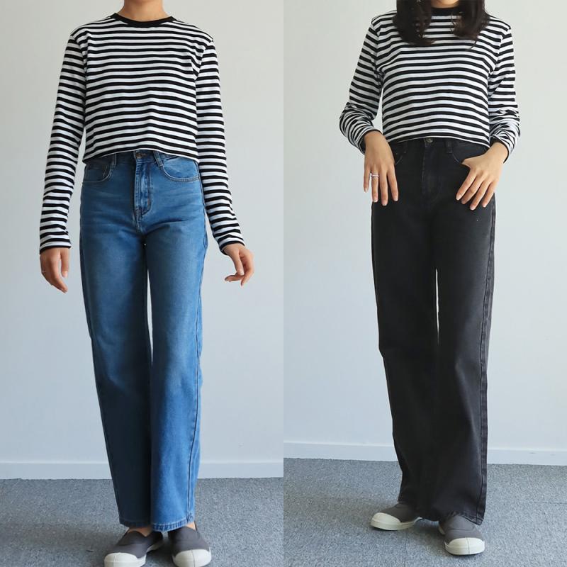 여성 하이웨스트 청바지 와이드 기모 블랙 진 일자 세미 겨울 데님 팬츠 흑청 진청 그레이