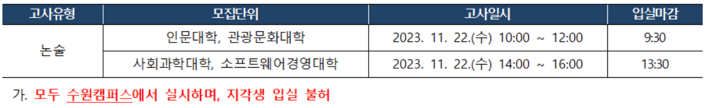 경기대 논술 일정표