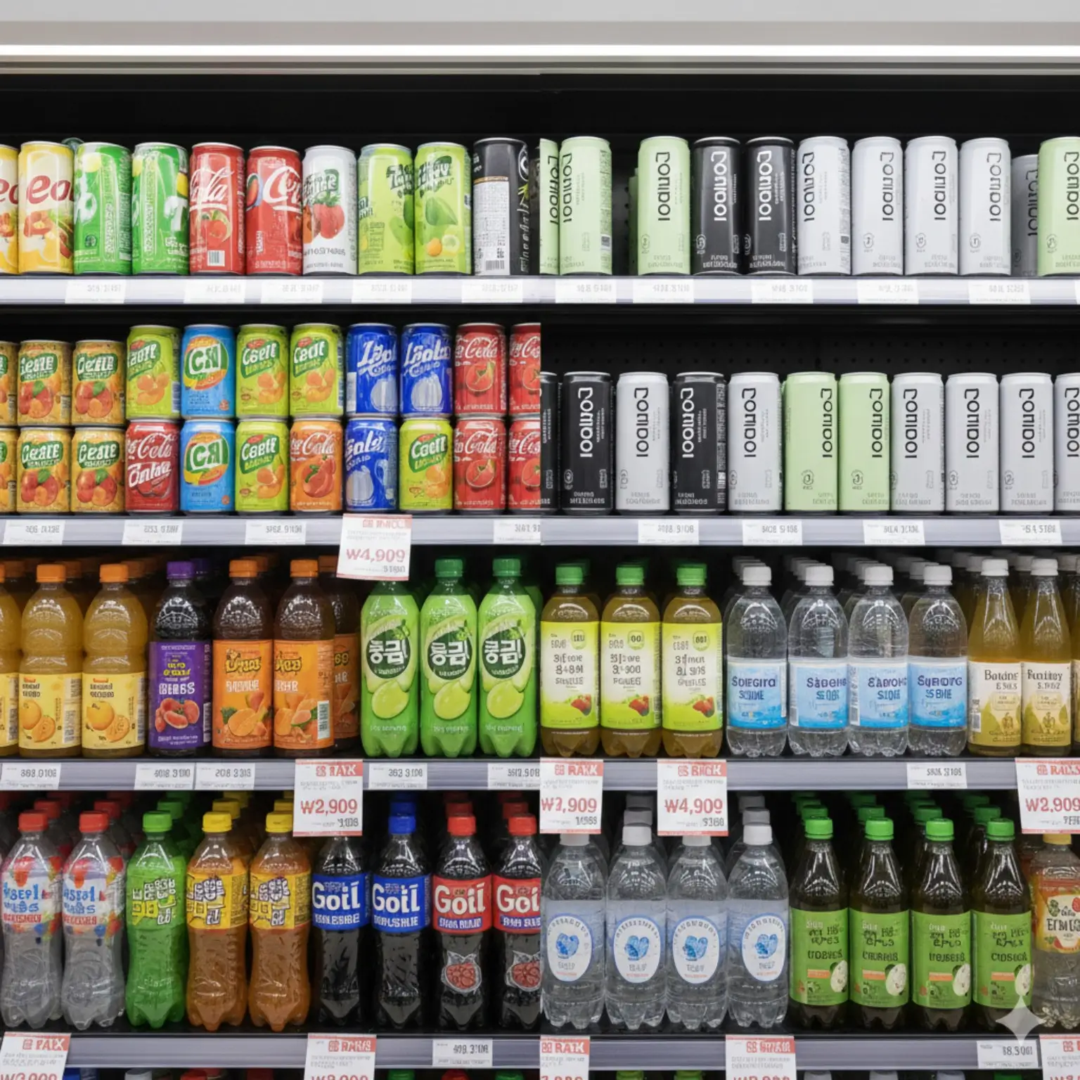 가당 음료와 저당·무가당 음료가 함께 진열된 편의점 음료 코너