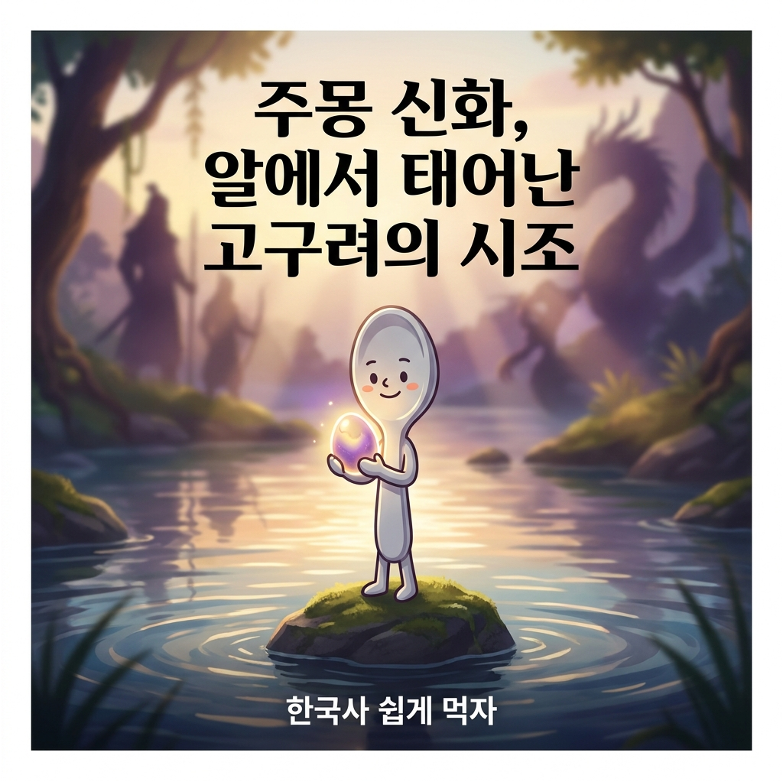 주몽의 탄생과 고구려 건국신화를 소개하는 상상 삽화