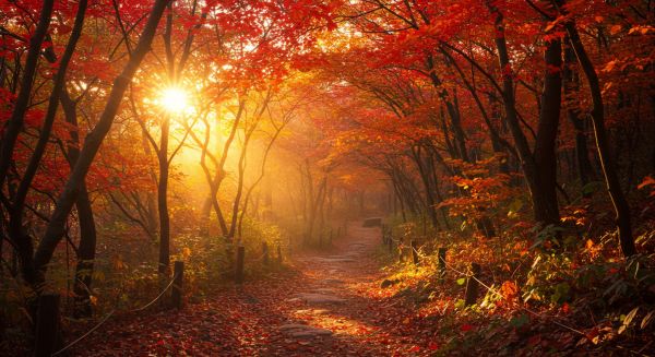 대구 팔공산의 붉게 물든 단풍나무 숲길, 컨셉 이미지