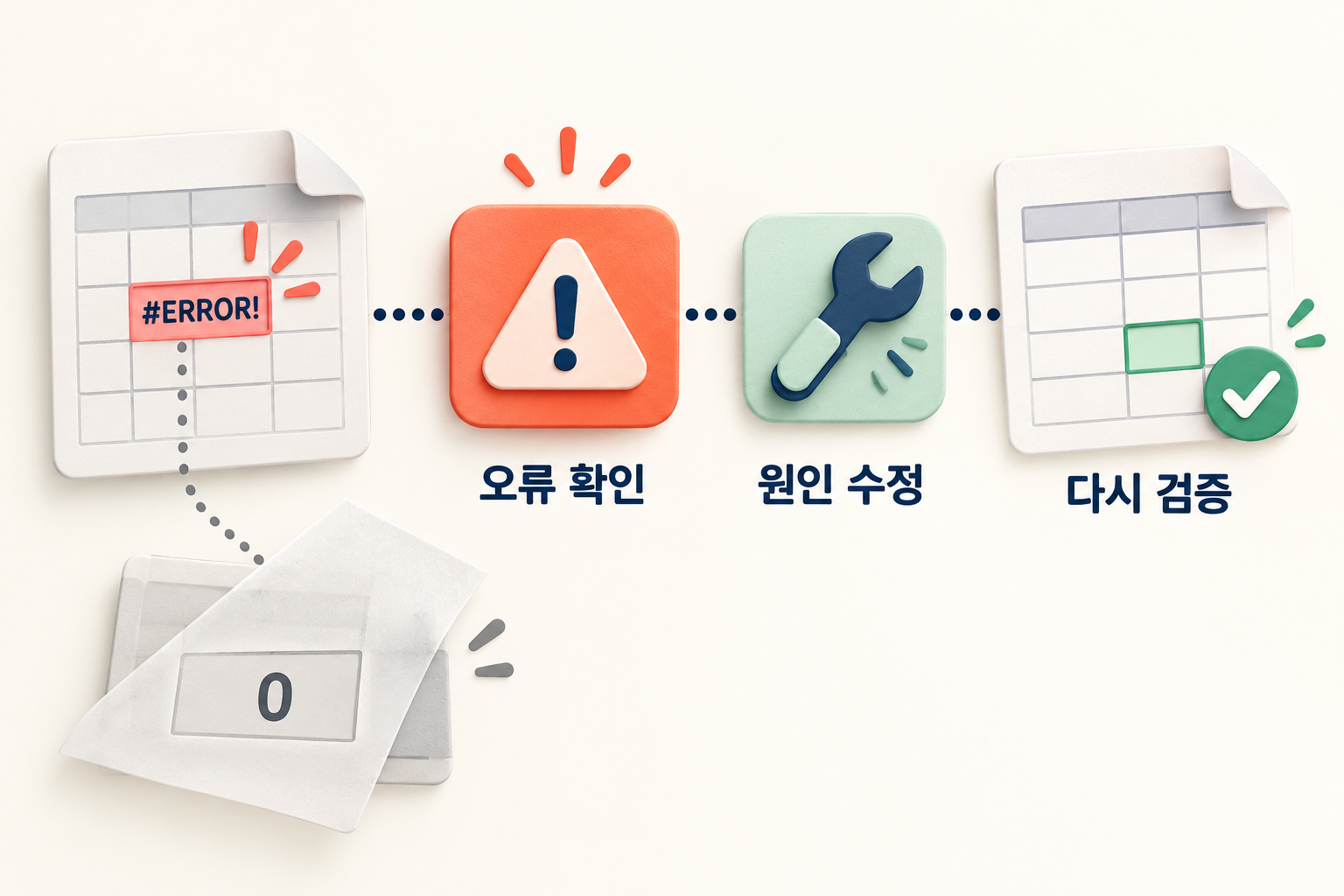 수식 오류를 0으로 덮지 않고 원인을 찾아 수정한 뒤 다시 검증하는 그림