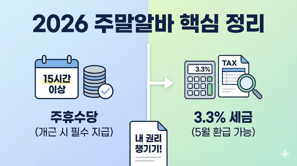 2026 주말알바 주휴수당 15시간 및 3.3% 세금 총정리 가이드 썸네일
