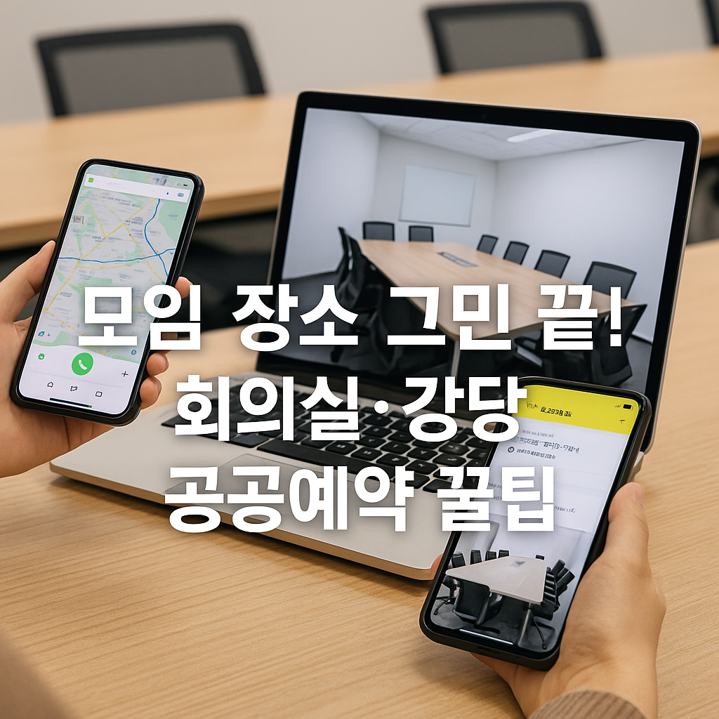 네이버지도와 카카오톡으로 공공기관 회의실을 검색하고 예약하는 모습