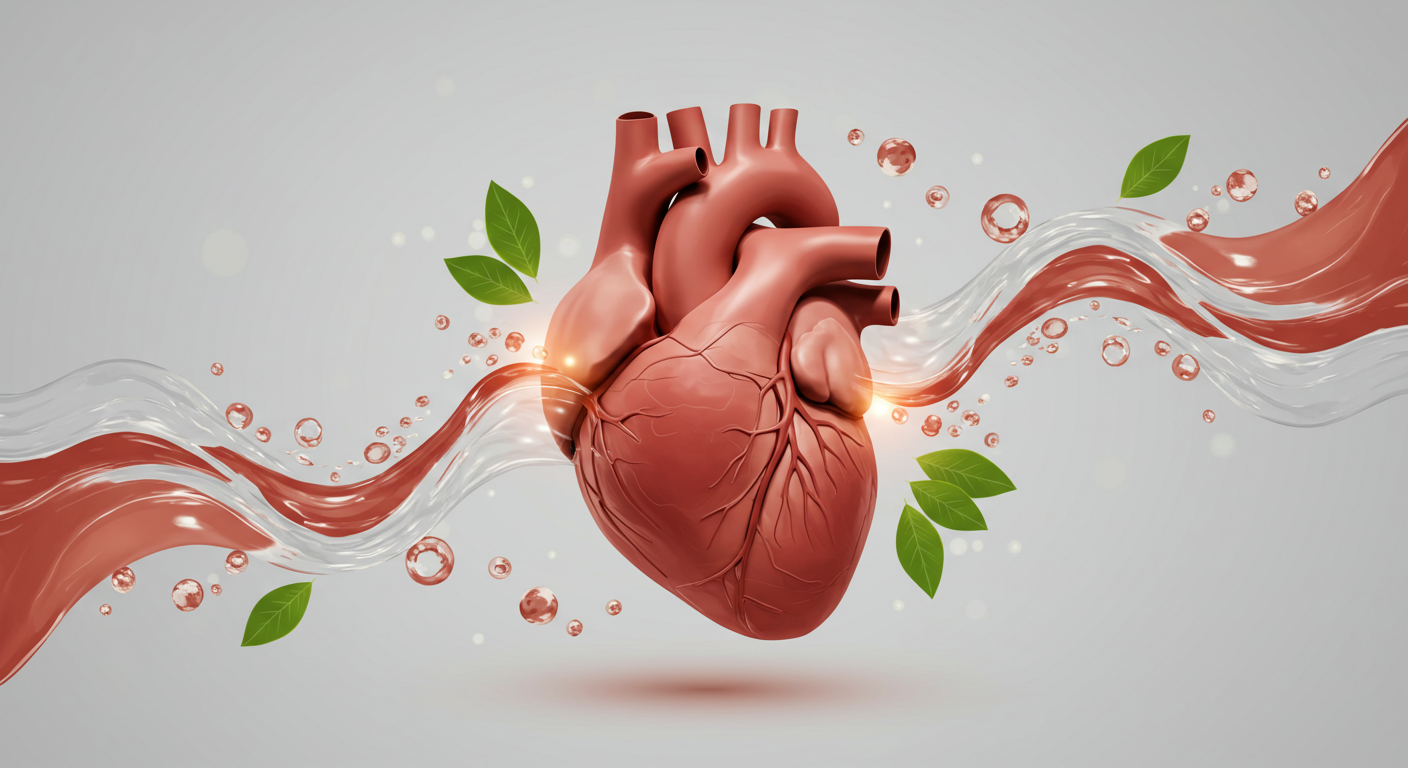 푸른 잎과 흐르는 물과 같은 보호 요소에 둘러싸인 건강한 심장사진